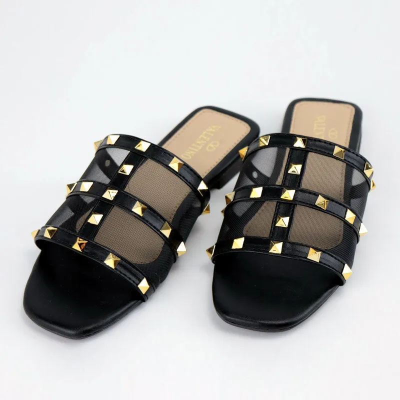 Causal Studded Open-Toe Flat Slipper Slides #10378 #22