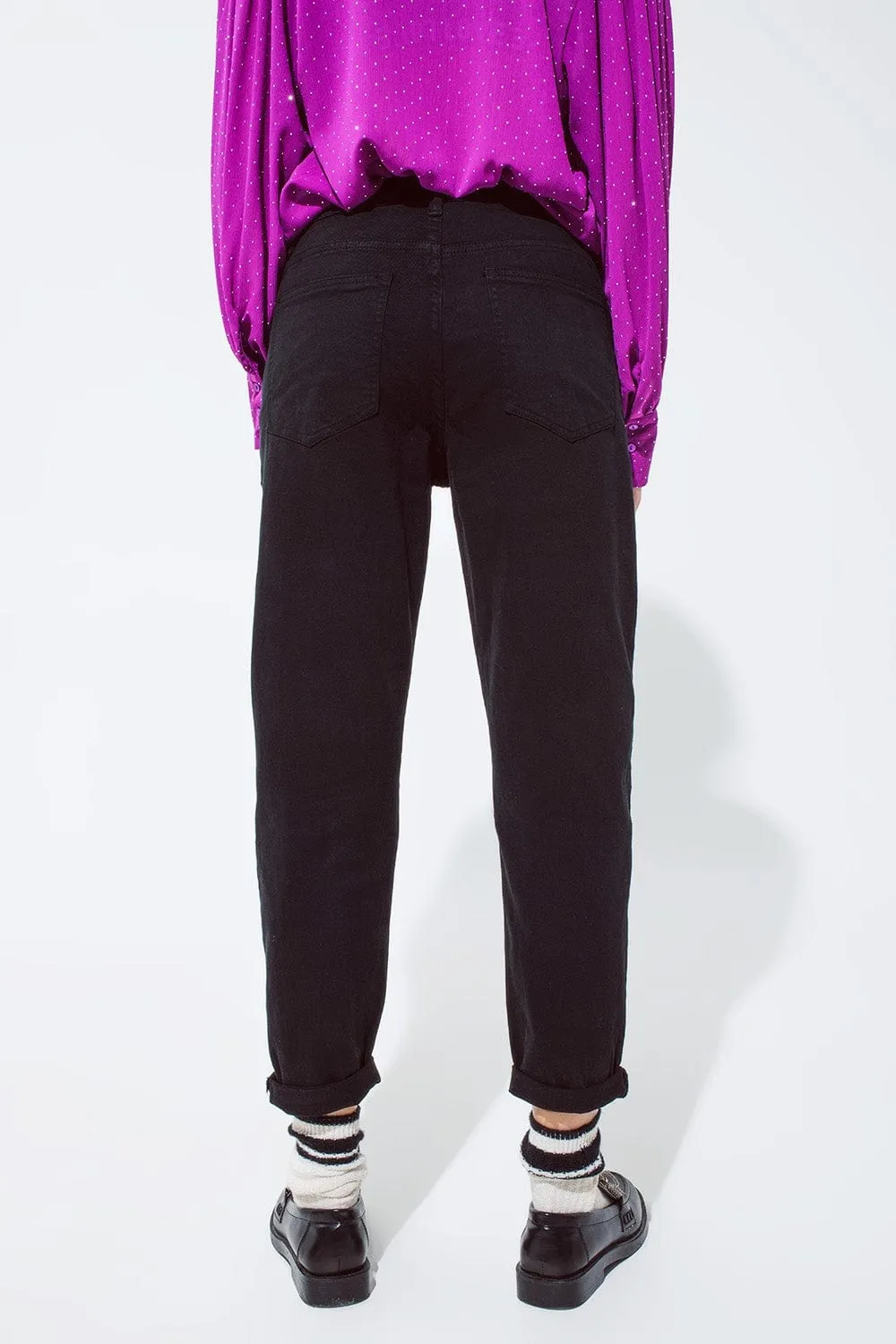 Cotton Mid Rise Slouchy Jean In Black