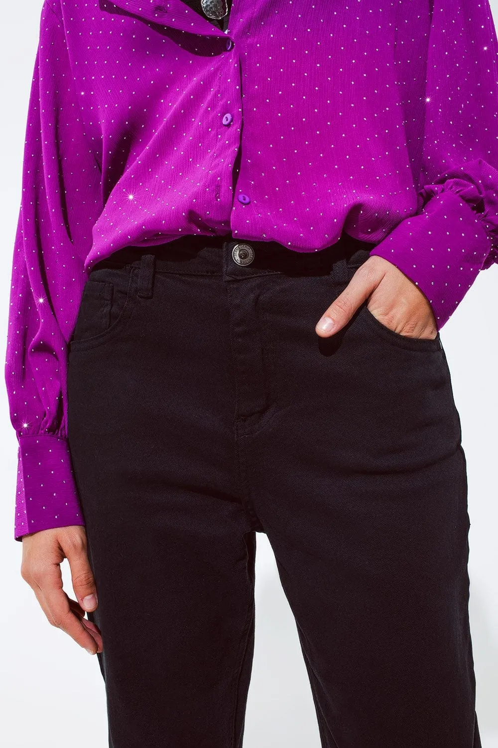Cotton Mid Rise Slouchy Jean In Black