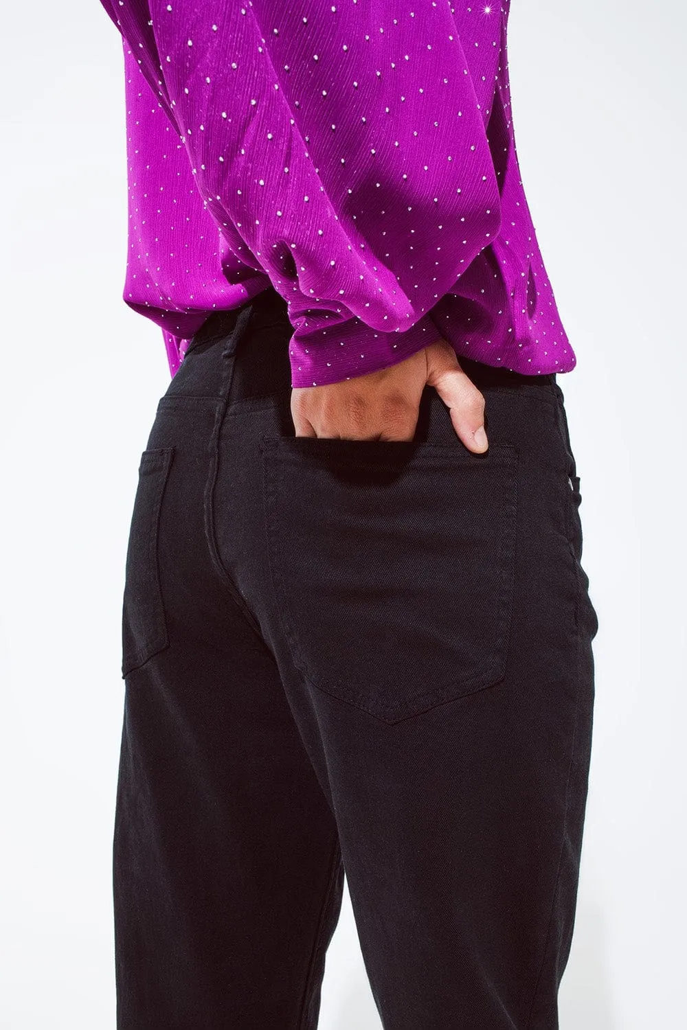 Cotton Mid Rise Slouchy Jean In Black