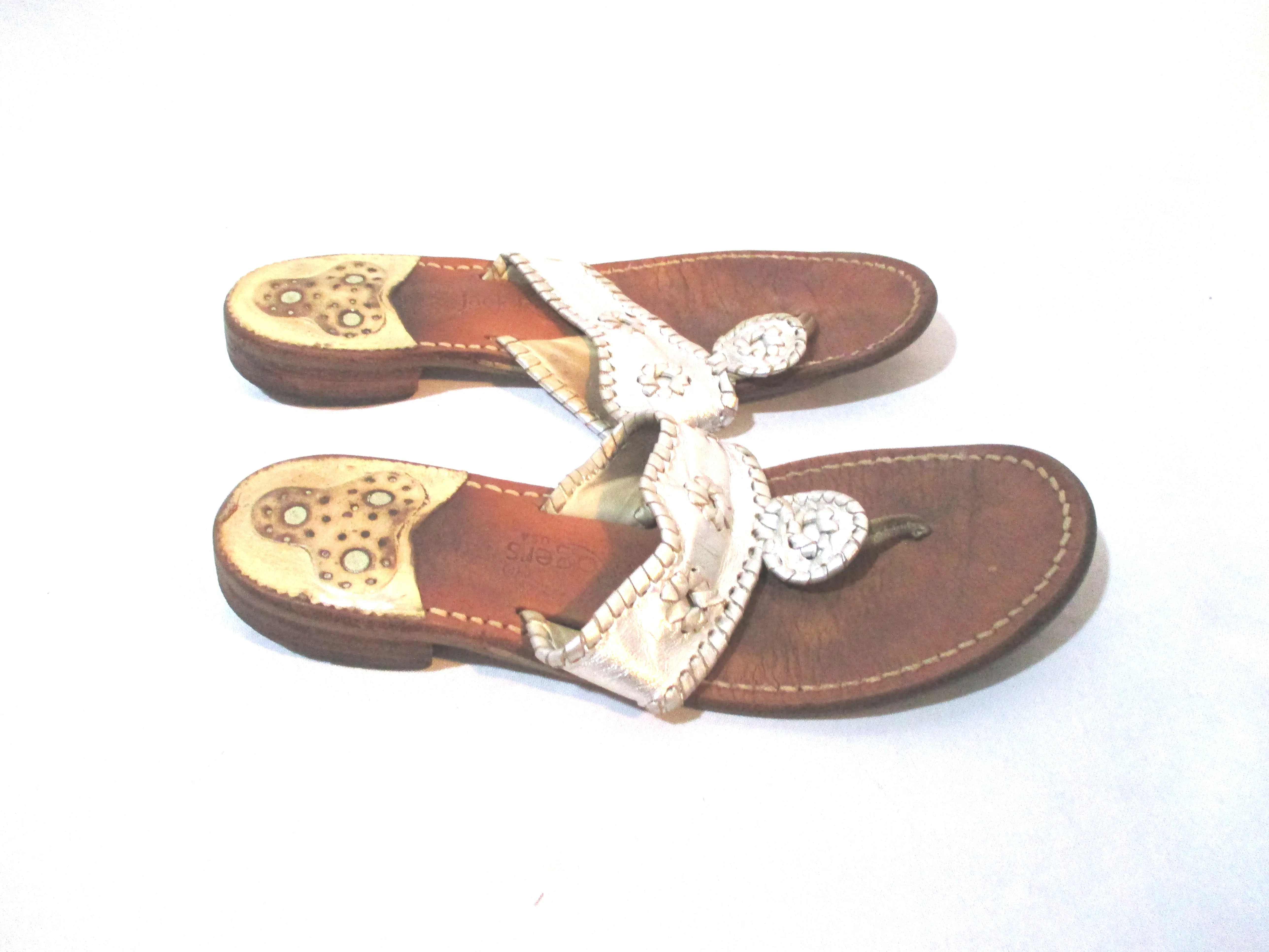 JACK ROGERS USA NAVAJO Leather Sandal Flip Flop Thong Slide 9 SILVER
