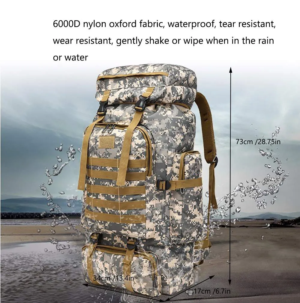 WintMing 70L Large Camping Hiking Backpack Tactical Military Molle Rucksack for Trekking Traveling Oxford Waterproof Mountaineering Pack Large Daypack for Men (Black)