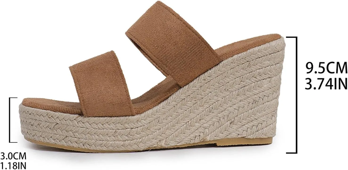 Womens Wedge Sandals Wide Width Platform Espadrille Heels Open Toe Strappy Slip On Casual Summer Slide Shoes Summer Outdoor Beach Sandals